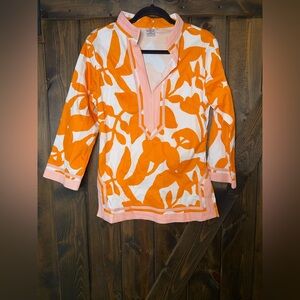 Sheridan French Palm/Geometric Print Top